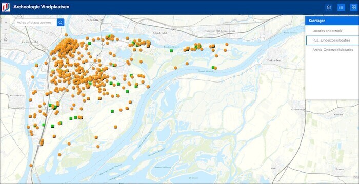 Archeologische onderzoeks- en vindplaatsenkaart Dordrecht