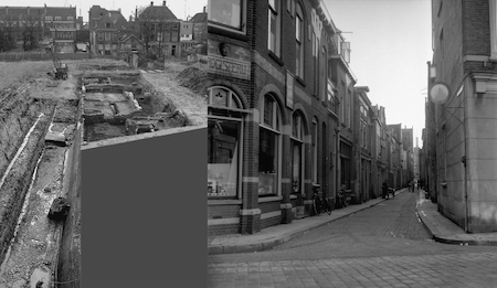 Tolbrugstraat-waterzijde in 1968 (links) en 1957 (rechts)