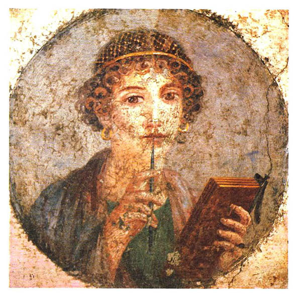 Romeinse fresco met codex en stylus
